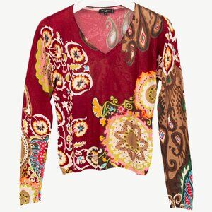 Etro Burgundy Silk & Cashmere Floral-Paisley Pullover